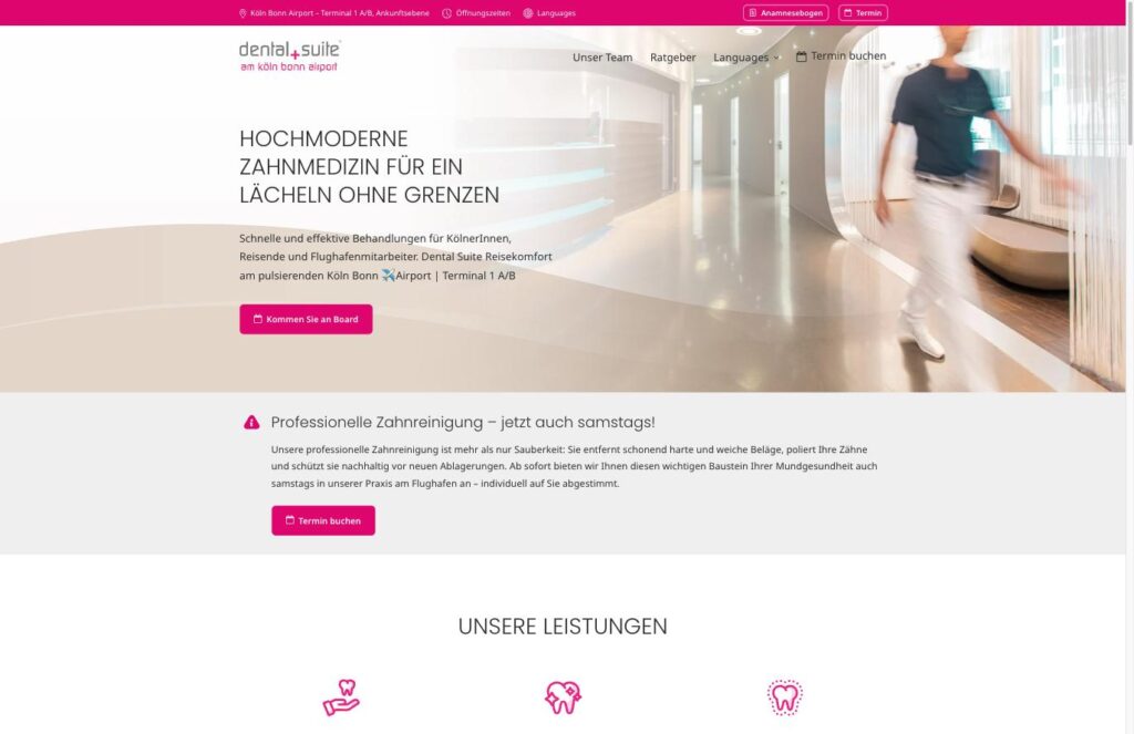 Startseite der Website von Dental Suite in Köln-Bonn Airport
