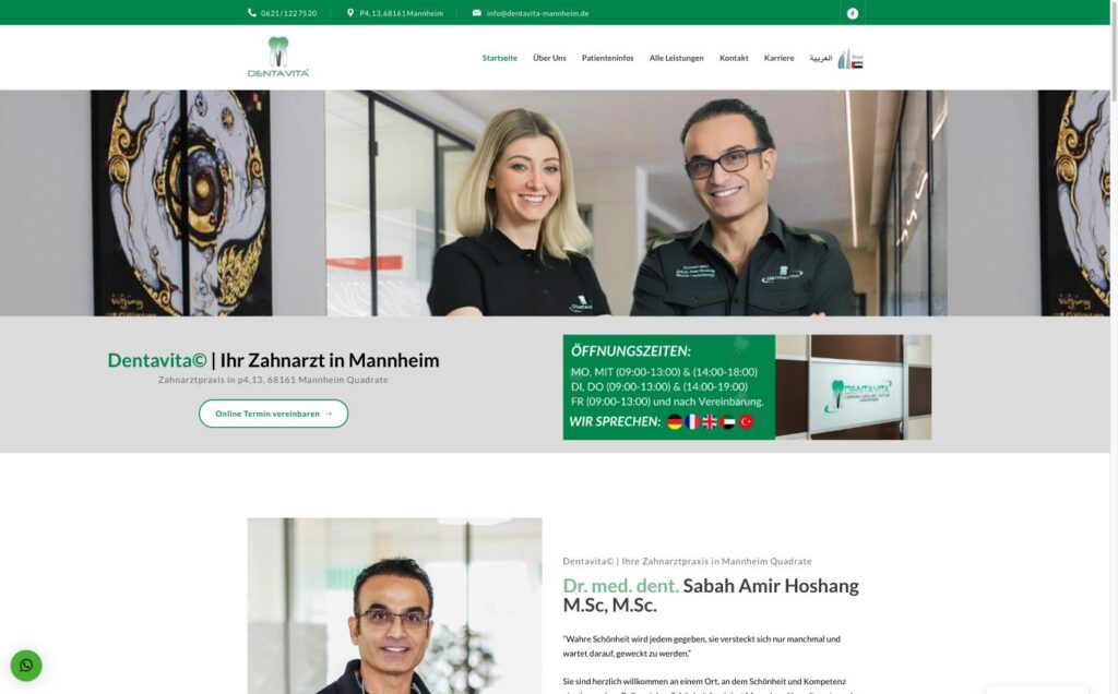 Startseite der Website von Dentavita – Amir-Hoshang, Dr. Sabah MSc in Mannheim