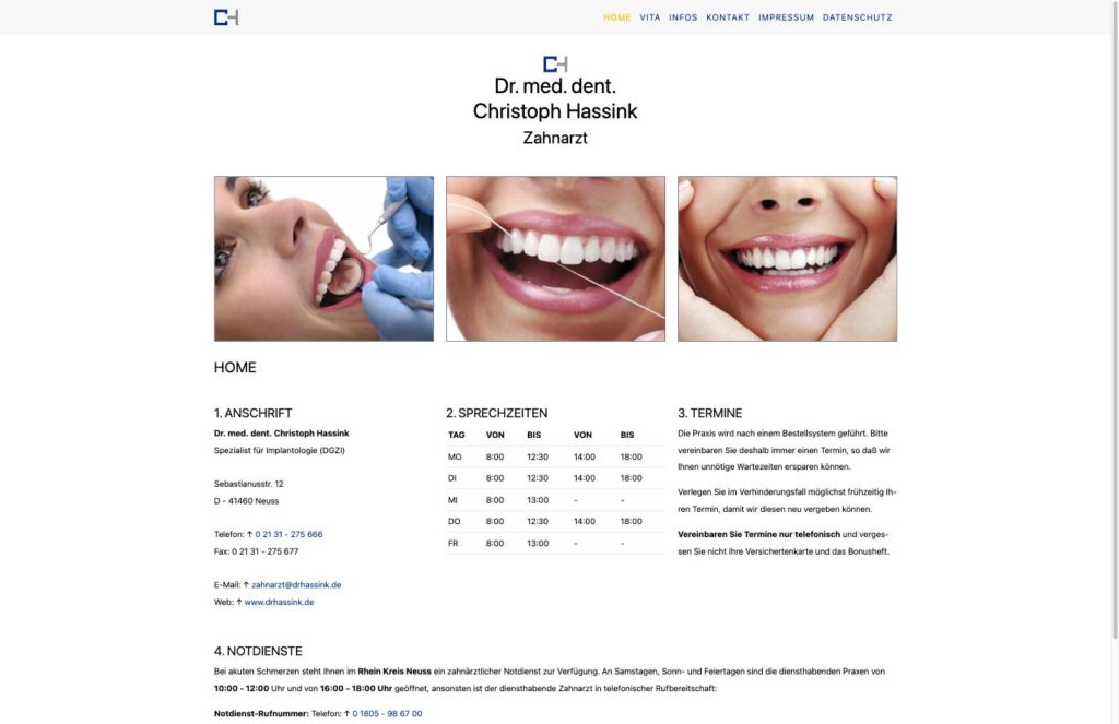Startseite der Website von Dr. Christoph Hassink in Neuss