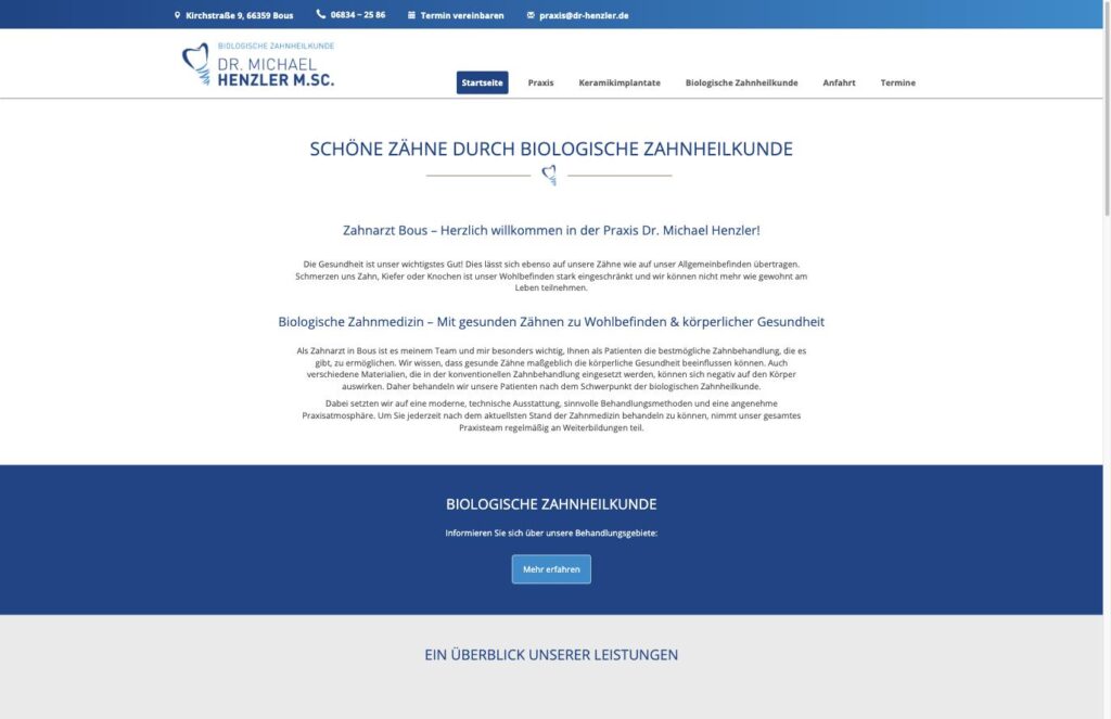 Startseite der Website von Henzler, Dr. Michael MSc in Bous