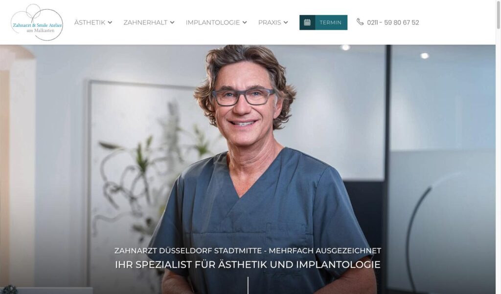 Startseite der Website von Zahnarzt & Smile Atelier am Malkasten (Dr. Stephanus Steuer) in Düsseldorf-Stadtmitte