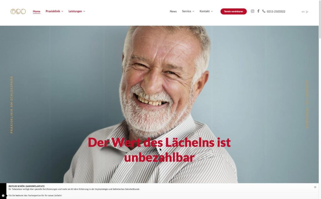 Startseite der Website der Praxisklinik am Schlosspark, Dr. Seyed Tabatabaie in Düsseldorf-Eller
