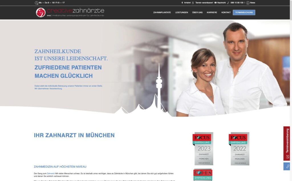 Startseite der Website der Creative Zahnärzte, Dr. Achim W. Schmidt in München-Neuhausen
