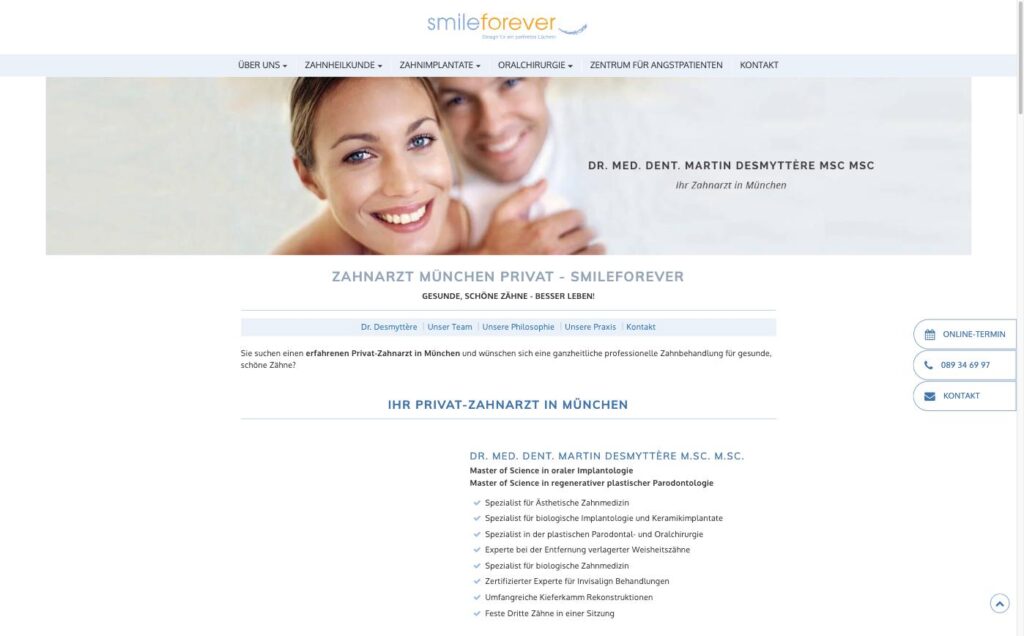 Startseite der Website von smileforever, Dr. Martin Desmyttère in München-Altstadt