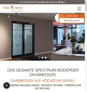 Startseite der Website von Triadent Mitte; Ranft, Jürgen