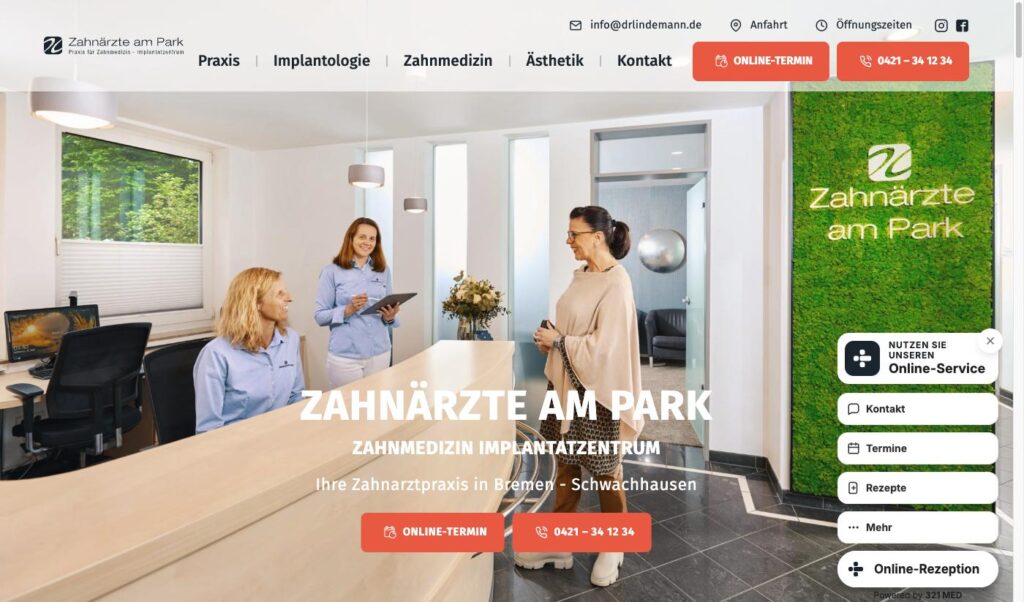Startseite der Website von Zahnärzte am Park (Dr. Andreas Lindemann) in Bremen-Schwachhausen