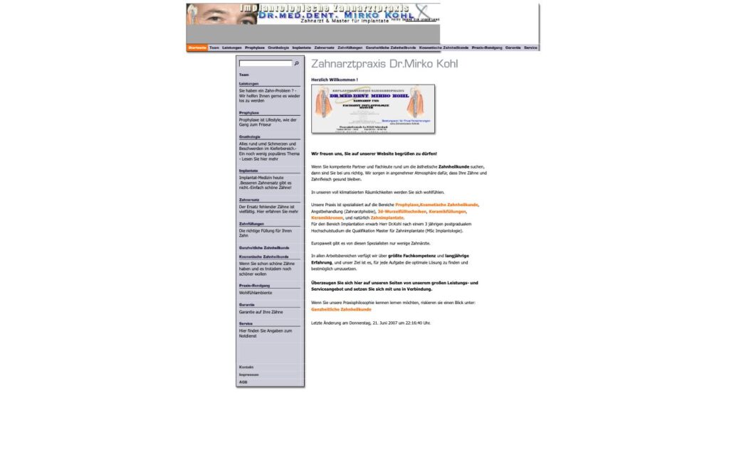 Startseite der Website von Kohl, Dr. med. dent. Mirko in Schwabach