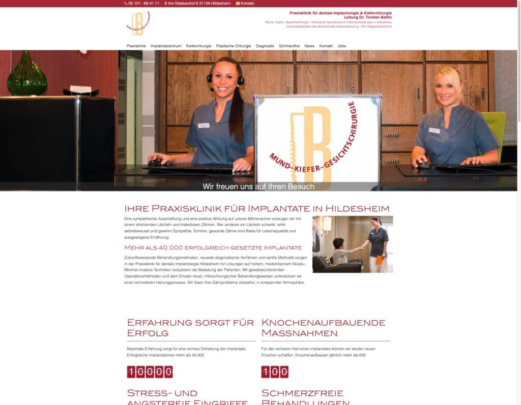 Startseite der Website von Praxisklinik f. dentale Implantologie, Leitung: Dr. T. Bettin in Hildesheim