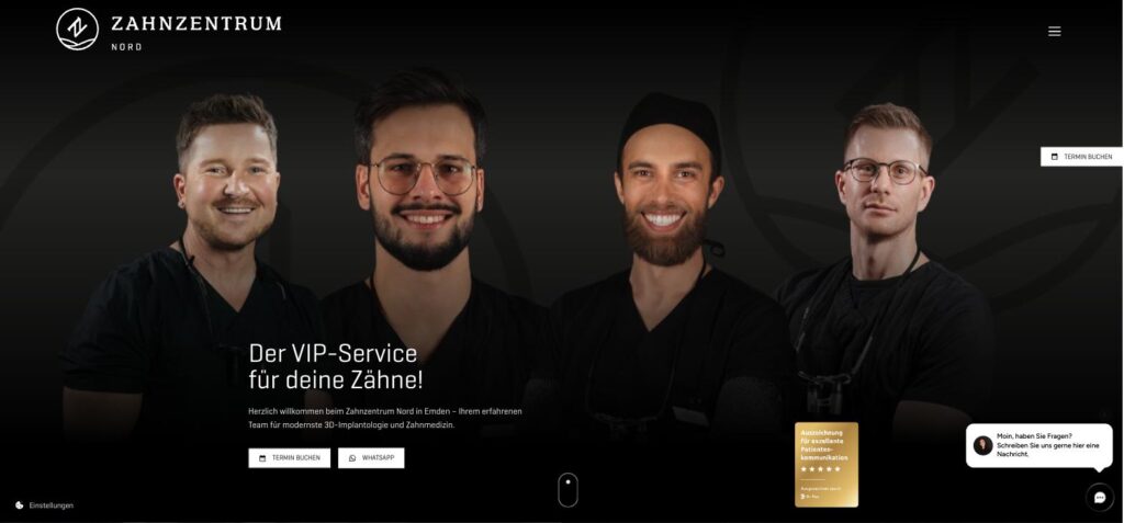 Startseite der Website des MVZ Zahnzentrum Nord in Emden