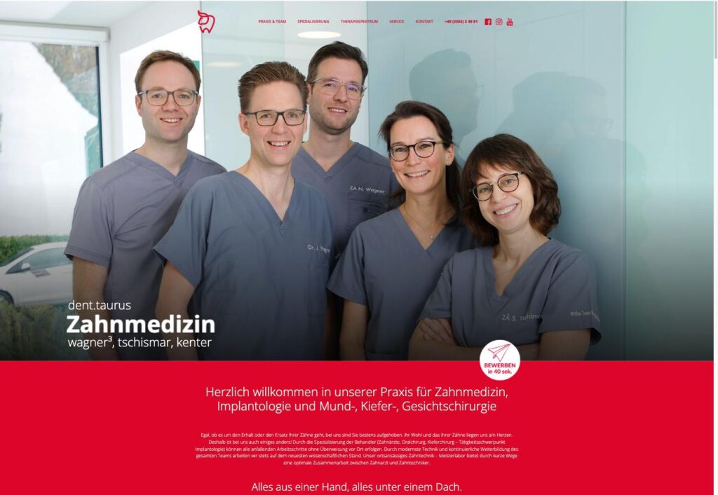 Startseite der Website von dent.taurus, Gemeinschaftspraxis Dr. Wagner, in Datteln