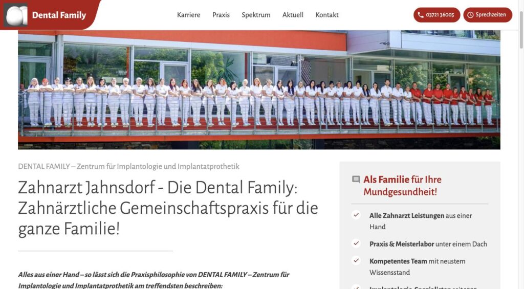 Startseite der Website von Dental Family – Zentrum für Implantologie und Implantatprothetik in Jahnsdorf