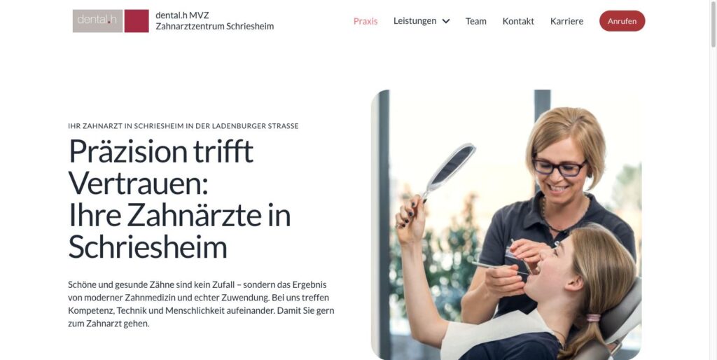 Startseite der Website von dental.h MVZ GmbH in Schriesheim