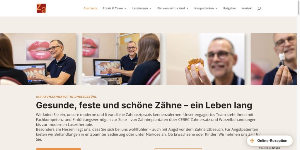 Startseite der Website von Zahnarztpraxis Dr. Jens Dreißig in Dinkelsbühl