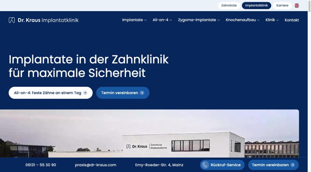 Startseite der Website von Dr. Kraus Zahnärzte + Implantatklinik in Mainz