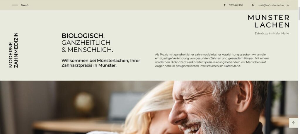 Startseite der Website von Münsterlachen – Zahnärzte im HafenMarkt in Münster