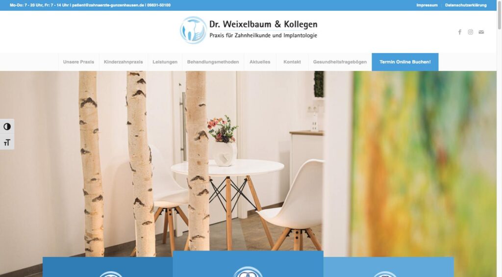 Startseite der Website von Dr. Weixelbaum & Kollegen, Praxis für Zahnheilkunde & Implantologie in Gunzenhausen