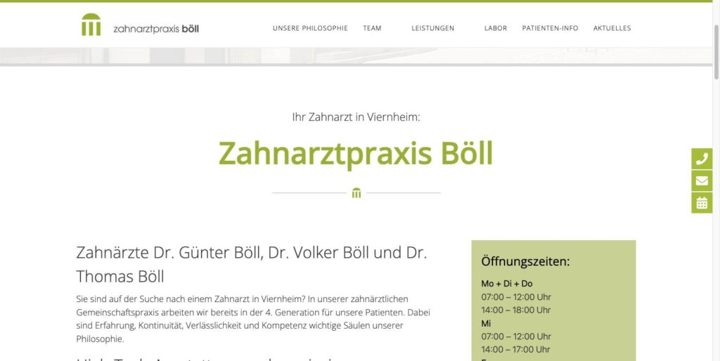 Startseite der Website von Zahnarztpraxis Böll, Dres. Günter u. Volker u. Thomas in Viernheim