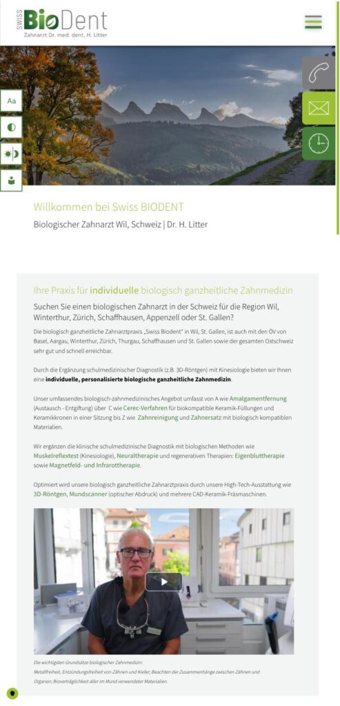 Startseite der Website von Swiss Biodent, Dr. med. dent. Hubert Litter in Wil SG