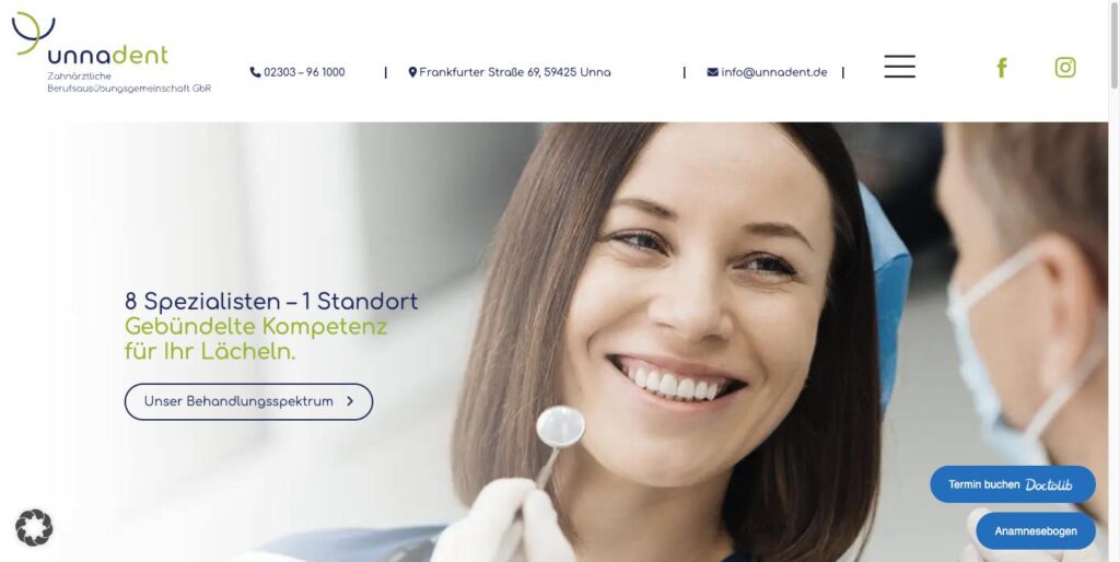 Startseite der Website von Unnadent – ZA Spellmeyer u. Kollegen in Unna