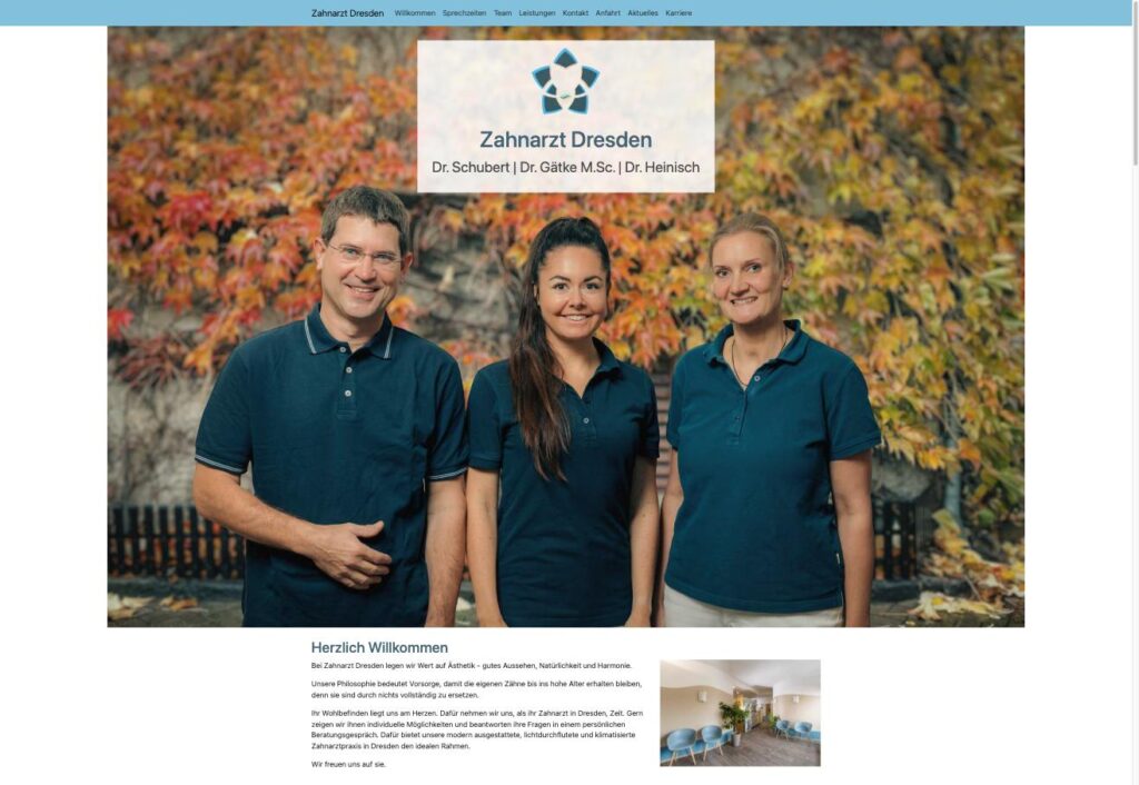 Startseite der Website von Zahnarzt Dresden – Dr. Schubert, Dr. Gätke, Dr. Heinisch in Dresden