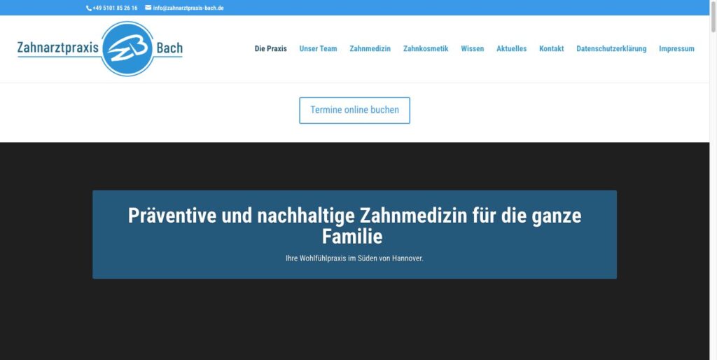 Startseite der Website von Dr. med. dent. Jan Peter Bach in Hemmingen