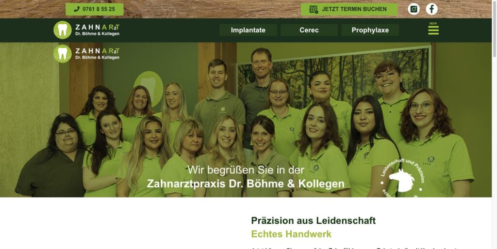 Startseite der Website von Zahnarztpraxis Dr. Böhme & Kollegen in Freiburg
