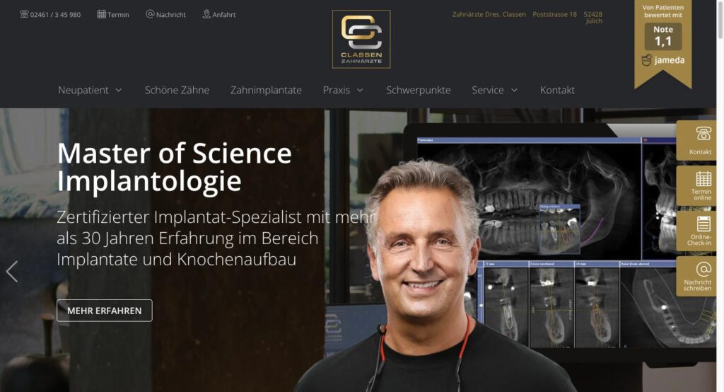Startseite der Website von Zahnzentrum Jülich Dres. Classen in Jülich