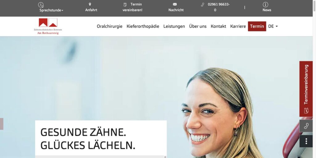 Startseite der Website von Zahnmedizinisches Zentrum am Rothaarsteig MVZ GmbH in Brilon
