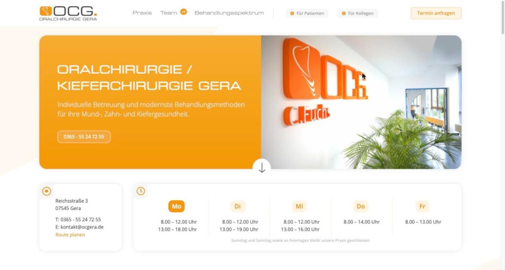 Startseite der Website von OCG-Oralchirurgie Gera in Gera